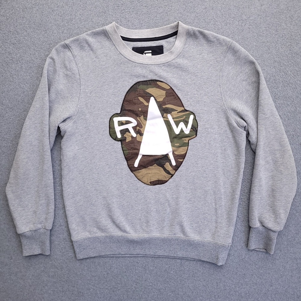 G Star Raw Crewneck Sweatshirt Medium Fleece Pullover Camo Logo Mens